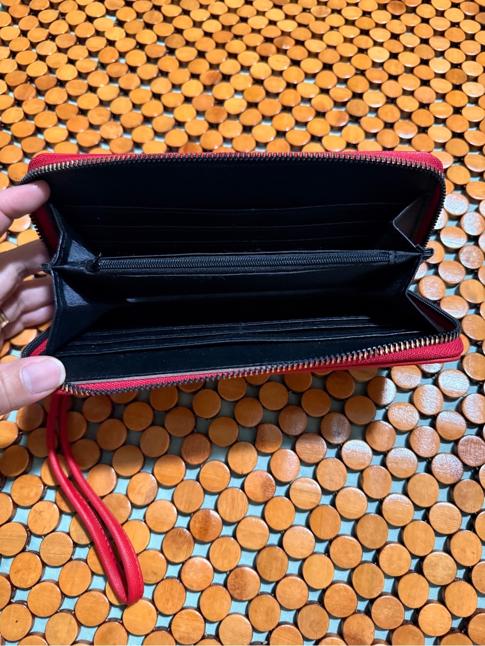 Accessorize Red Wristlet Clutch with Gold Medallion - Picture 4 of 5